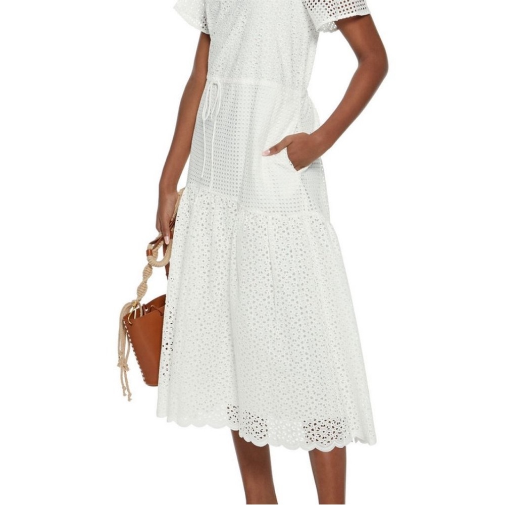 Diane Von Furstenberg White Eyelet Midi Dress Marlowe DVF Cottage Boho Ruffle XL